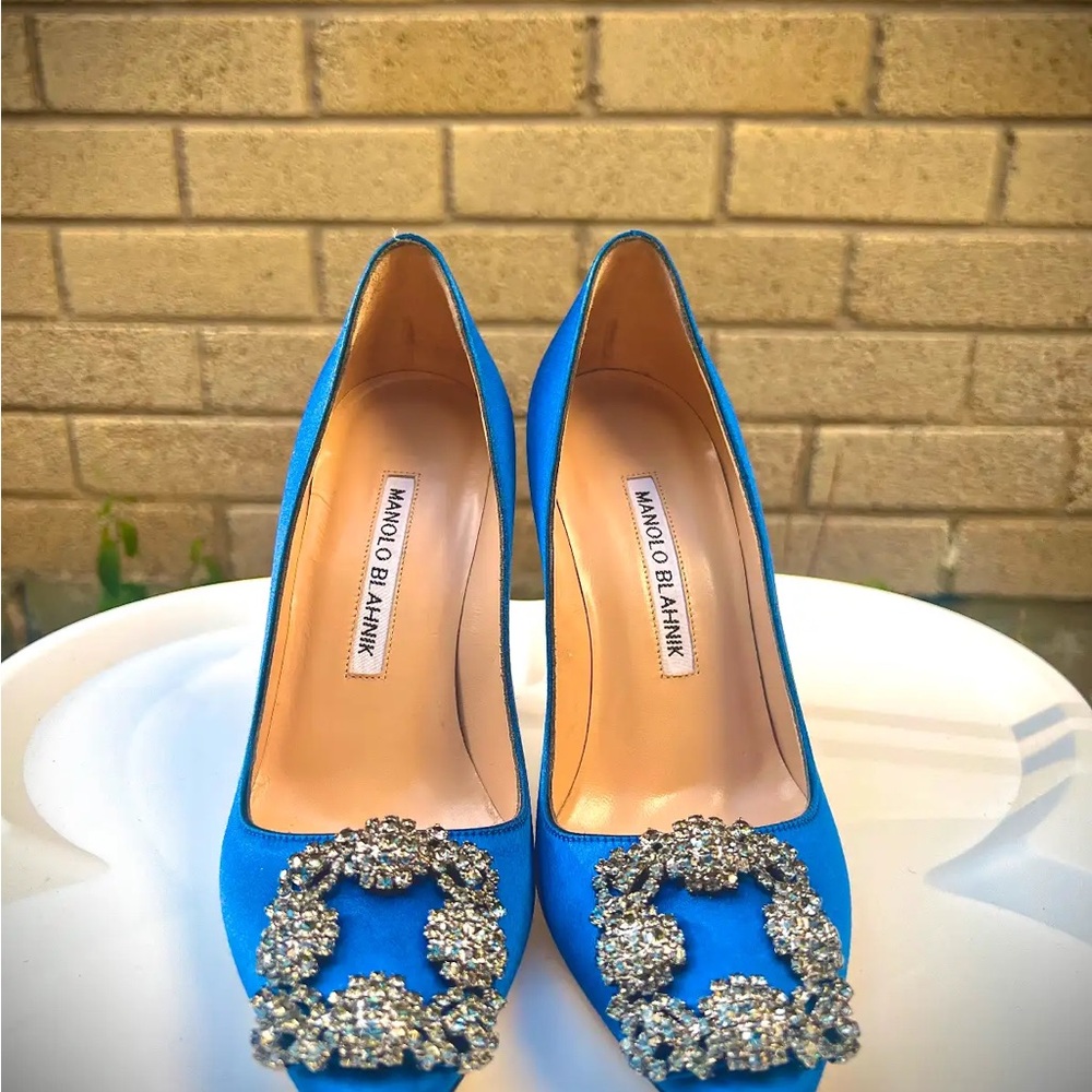 Manolo Blahnik Azure Heels with Sparkling Embellishments